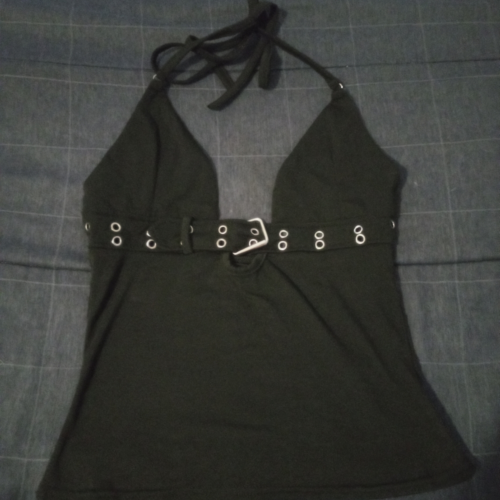 Black Halter Top with Belt Detail